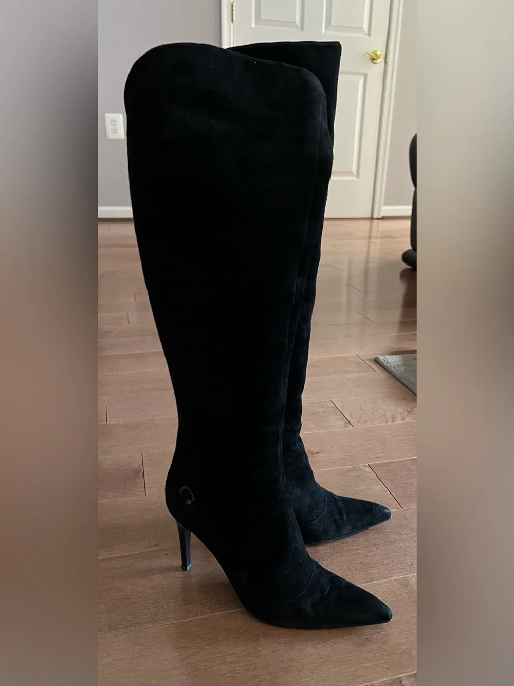Via Spiga Italian Black Suede Pointed Toe Stiletto Knee High Boots 7M